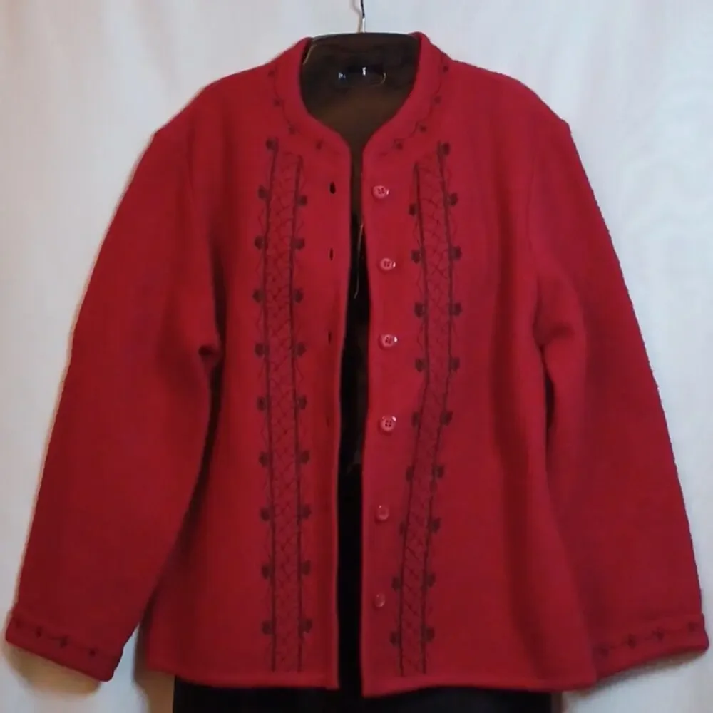 THE TOG SHOP Women's Red Wool Embroidered Sweater. M - Picture 3 of 12